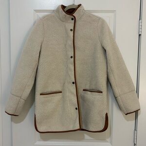 Old Navy Cream Teddy Jacket with Brown Suede Trim and Interior